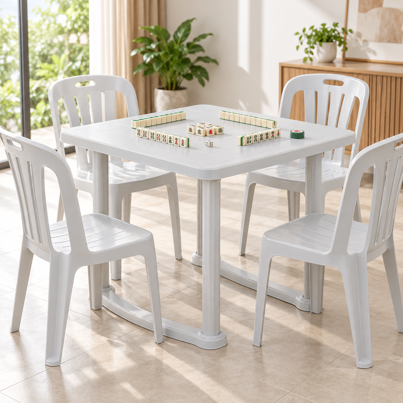 Mahjong plastic table, for 4 people, easy to set up, DIY set up, plastic white table
