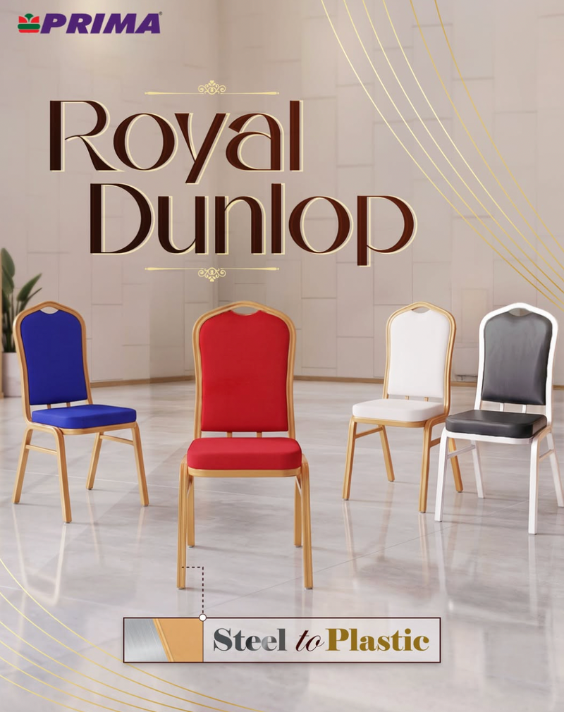 Original wedding chairs now in plastic, better storage, stacking, handling efficiency, in many different colours 
